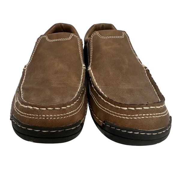 IZOD Mens Brown Leather Slip-On Loafers Contrast Stitching Rubber Sole Shoes 8M - Picture 6 of 11